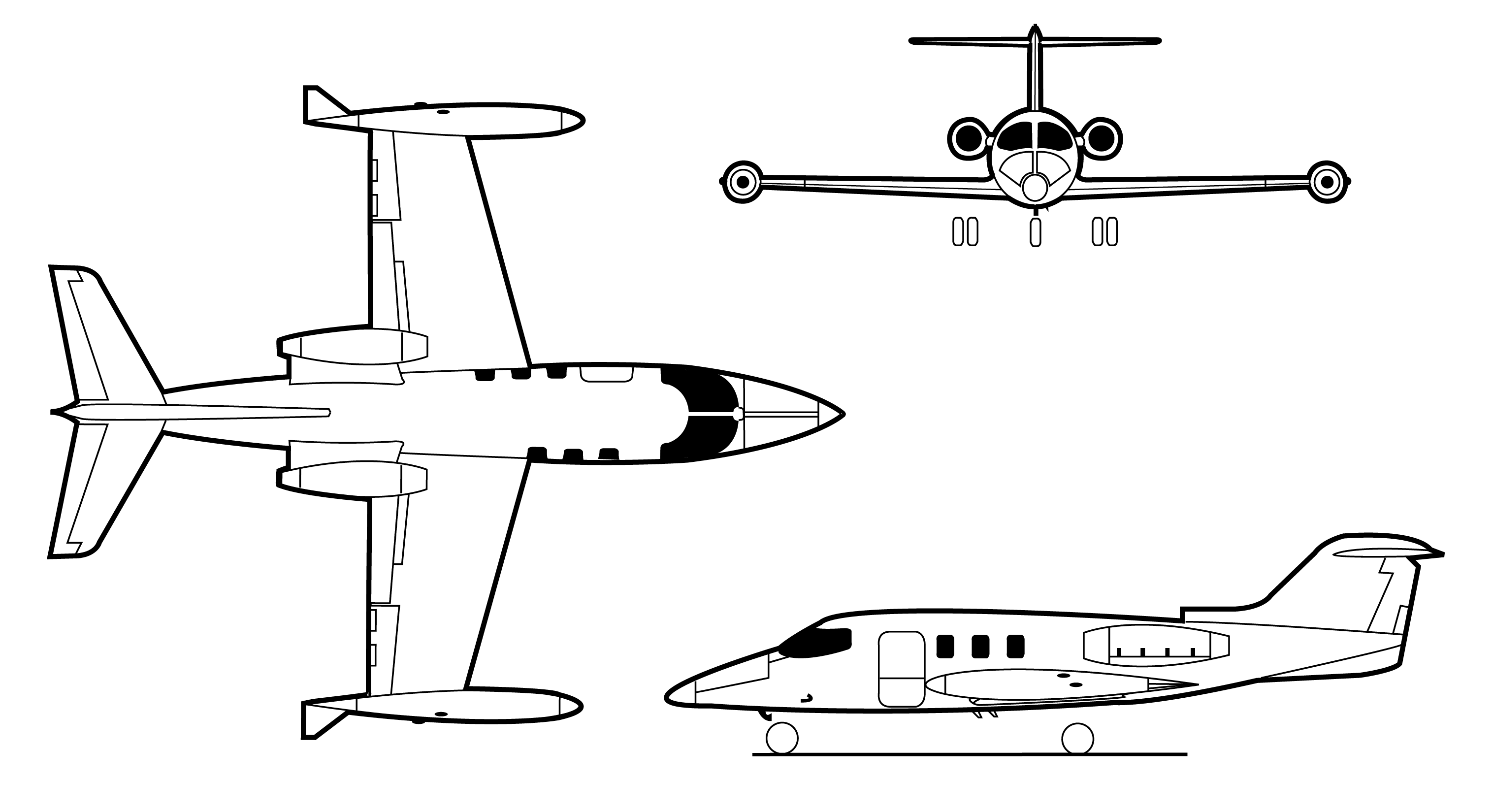 NASA Learjet 24 top, side, and front reference views